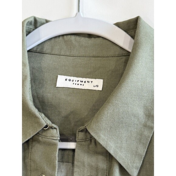 Equipment Femme Lace Up Utility Military Green 100% Cotton Minimal Dress Size L - Picture 7 of 7